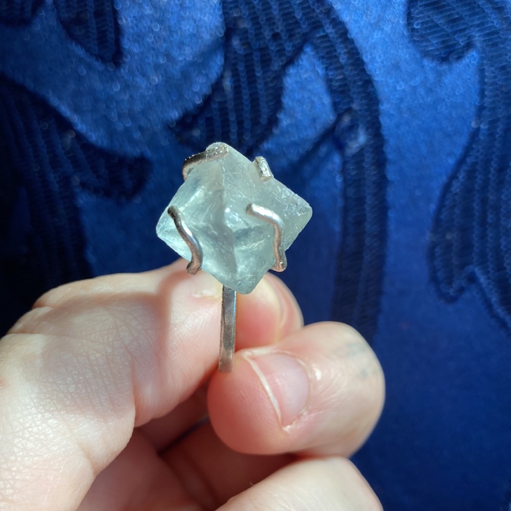 Natural Fluorite Crystal Ring, Adjustable